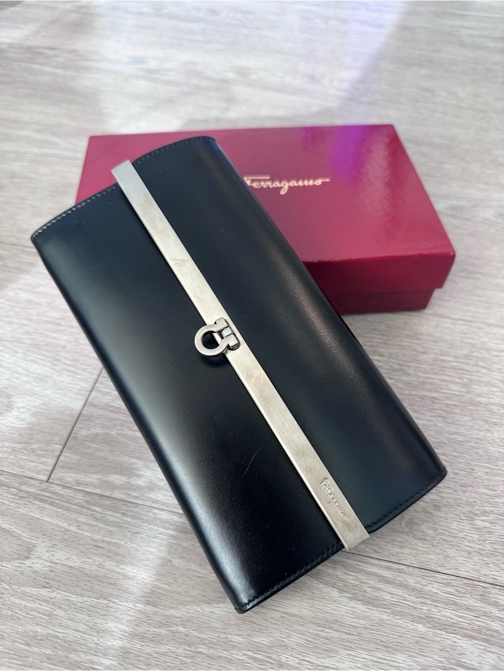Salvatore Ferragamo Black Leather Leather Long Wallet